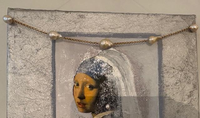 COLLIER CHAINE ARGENT DORE 65cm 5 PERLES KESHIS