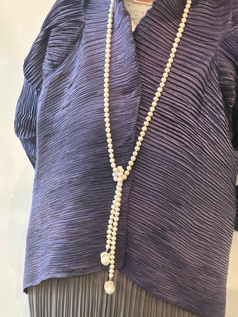 COLLIER ECHARPE 130cm PERLES EUX DOUCE 08mm+ 2 PENDANTS KESHIS  