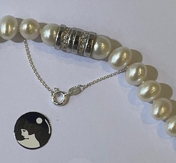 COLLIER PERLES EAU DOUCE 10mm 42cm NDS FERMOIR MAGNET ARGENT STRASS+ CH SECURITE