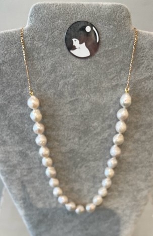 COLLIER PERLES EAU DOUCE BAROQUES 09.10mm sur 27cm + CHAINE PLO 17cm 