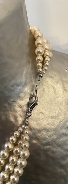 COLLIER 3 RANGS 45.49.52cm PERLES de BOHEME de qualité STH CREME 08mm FERMOIR MOUSQUETON A