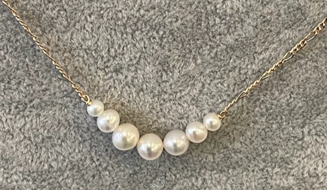 COLLIER 42cm CHAINE FIGARO PLAQUE OR CHUTE PERLES EAU DOUCE 6.5.4mm 