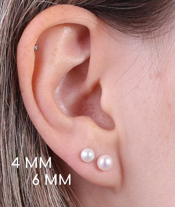 PUCES ARGENT BOUTONS 3/4 de 04mm PERLES EAU DOUCE BLANC