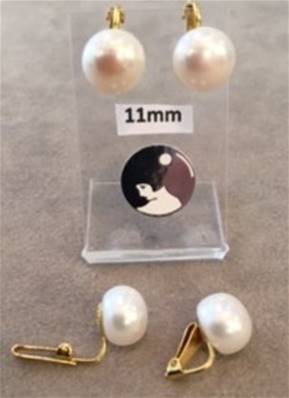 BABY CLIPS FRESH WATER PEARLS WHITE CREAM BUTTONS 11mm