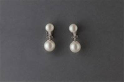 CLIPS ARGENT BOUTONS 08mm+BOULES 10mm BLANC PERLES IRISEES