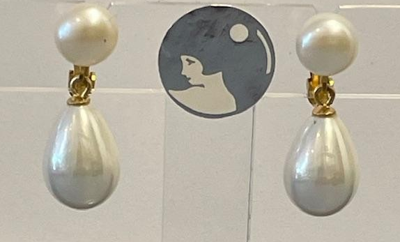 CLIPS BABY PLAQUE OR BOUTONS NAT 08mm + POIRES 10x14mm PERLES de BOHEME qualité STH BLANC