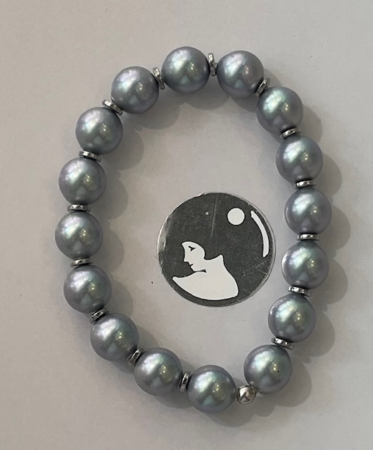2  BRACELETS ELASTIQUES 16 PERLES de BOHEME 10mm BLANC et GRIS avec RONDELLES ACIER 