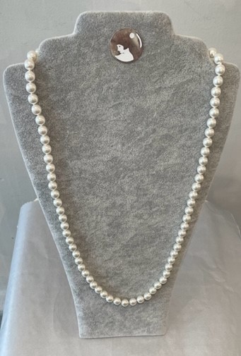 COLLIER PERLES BOHEME BLANC CREME 08mm 70cm avec des Noeuds Sans Fermoir