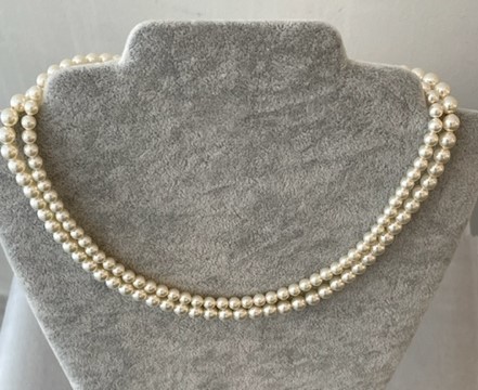 COLLIER 2 RANGS PERLES SW 05 et 06mm BLANC ou CREME 