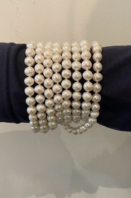 COLLIER 140cm PERLES EAU DOUCE 08mm avec NOEUDS .FERMOIR CLIQUET ARGENT RHODIE
