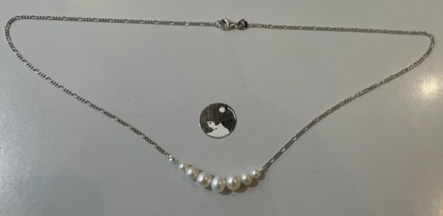 COLLIER 42cm CHAINE FIGARO ARGENT CHUTE PERLES d'EAU DOUCE 6.5.4mm