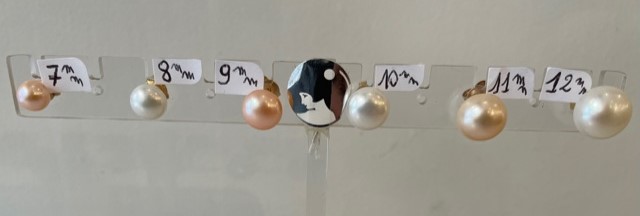 PUCES ARGENT DORE BOUTONS 3/4 de 11mm PERLES EAU DOUCE BLANC