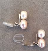 CLIPS DOUBLES ARGENT BI COLOR PERLES EAU DOUCE BOUTONS BI 11mm BLANC & 12mm ROSE PECHE