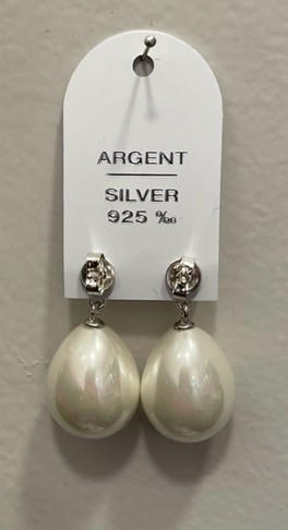 PUCES ARGENT 925°% BOUTONS NAT 08mm + POIRES 14x18m PPL BO/1028+14x18