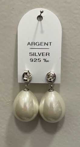 PUCES ARGENT 925°% BOUTONS NAT 08mm + POIRES 14x18m PPL BO/1028+14x18