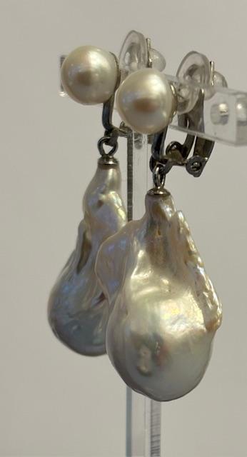 CLIPS ARGENT BOUTONS 07mm + POIRES KESHIS 113x30mmm PERLES EAU DOUCE 