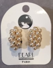 CLIPS RECTANGLE PLAQUE OR 1/2 LUNE RESILLE de PERLES BOHEME CREME