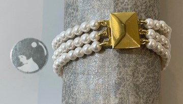 BRACELET 19cm PERLES BOHEME de qualité STH BLANC 06mm FERMOIR CLIQUET en ARGENT DORE