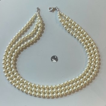 COLLIER 3 RANGS 45.49.52cm PERLES de BOHEME de qualité STH CREME 08mm FERMOIR MOUSQUETON A