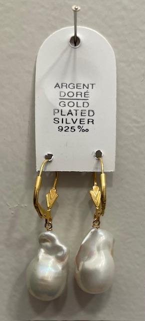 DORMEUSES PARIS ARGENT DORE + LARMES KESHIS PERLES EAU DOUCE  14x24mm 